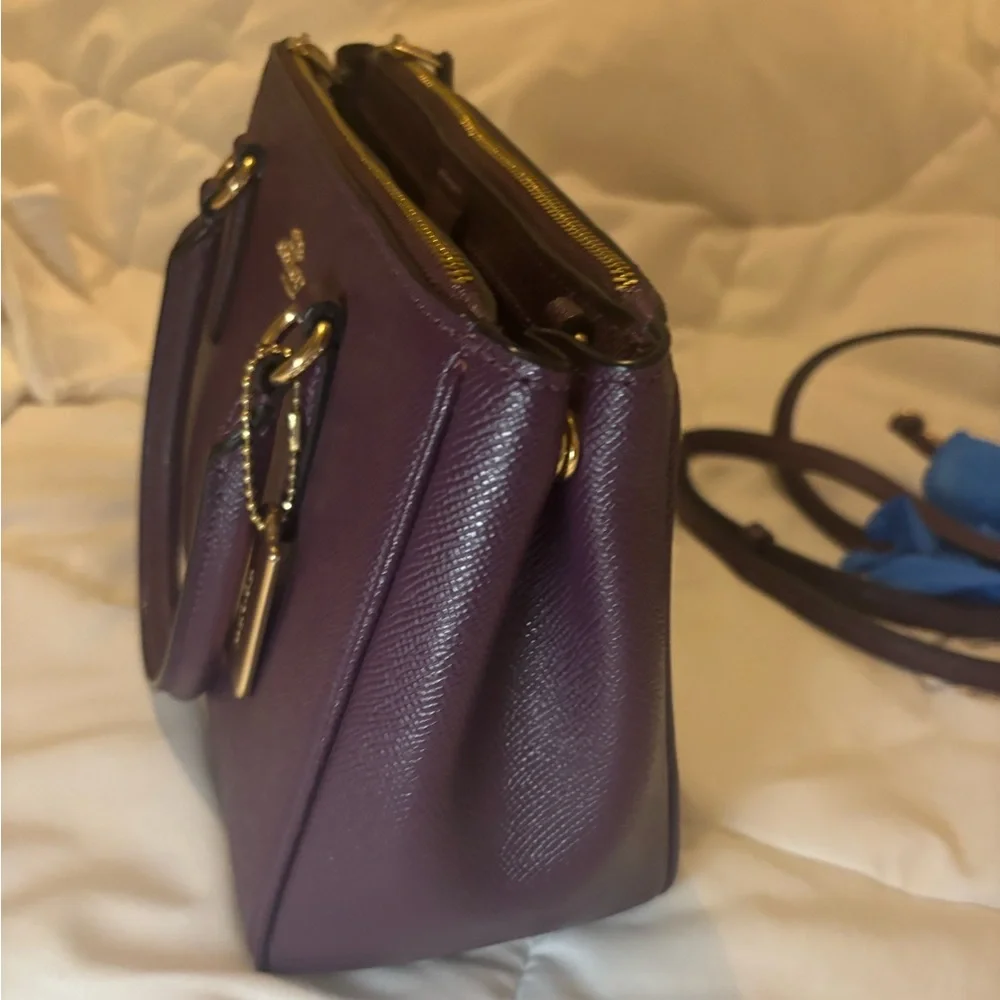 Coach Pebbled Leather Satchel in Plum with Gold Hardware
